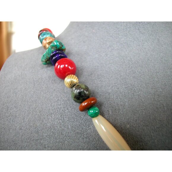 Multicolor Gemstone Beaded Necklace With Round Pendant - Picture 4 of 6